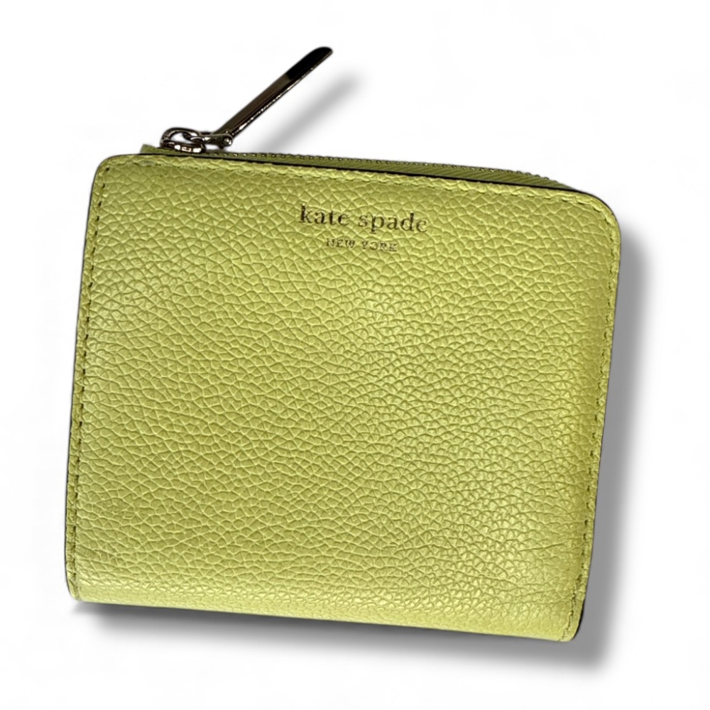 SOLD Kate Spade Small Zip Bifold Wallet in pastel yellow pebbled leather